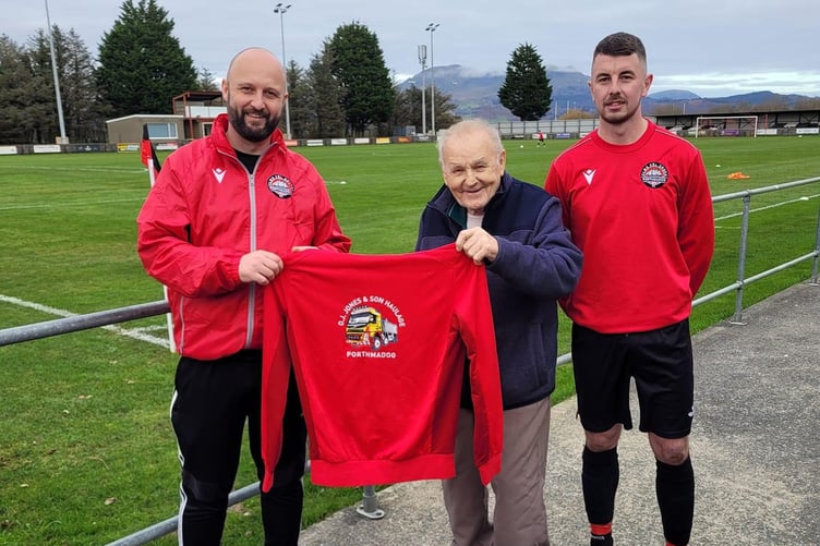 Now John with Trystan Davies, one of the reserve team’s managers, and John Williams, reserves captain