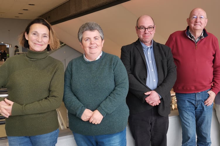 Left to right: Scholarship holders Rebecca Davies, Judith Tulfer and Simon Parsons with Dr David Jenkins