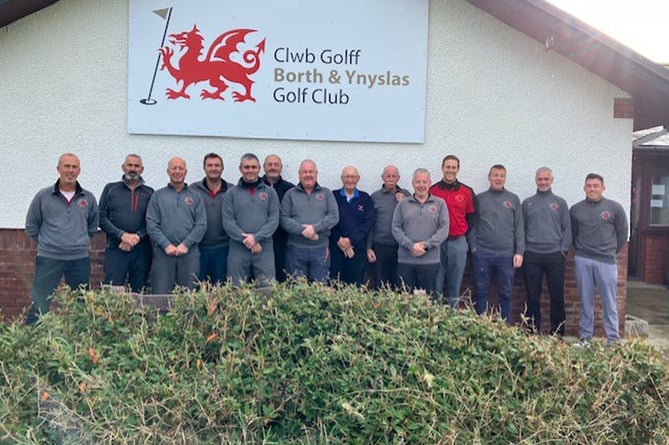 Some of the Borth & Ynyslas Golf Club Dyfed League team with club president Iori Jones and club chair Alun Phillips