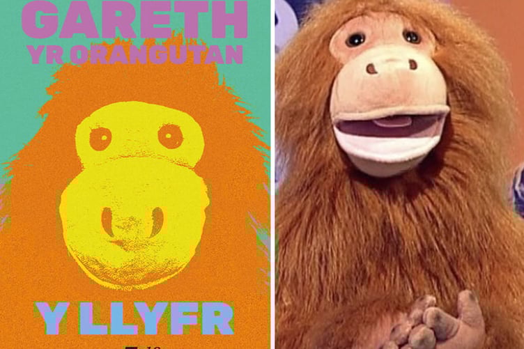 Mae Gareth yr Orangutan wedi cyhoeddi ei lyfr cyntaf