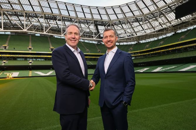 Kevin Potts, chief executive of the IRFU with Ben Calvely, CEO of the British & Irish Lions at the Aviva Stadium