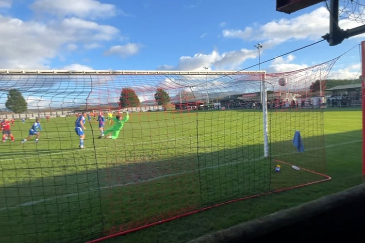 Danny Brookwell fires into the top corner to give Port a lifeline before the break