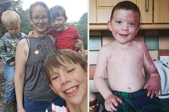Erin with her boys Zac, Harley and Alex. Harley had a slim chance of survival after suffering burns from a caravan fire that killed his brother Zac and left his dad Shaun in hospital in January 2020.