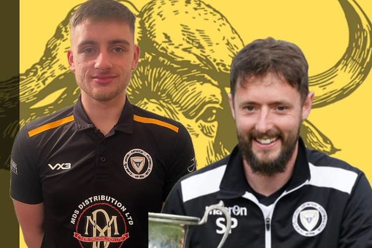 Crymych players of the game Sion Vaughan and Sam Phillips
