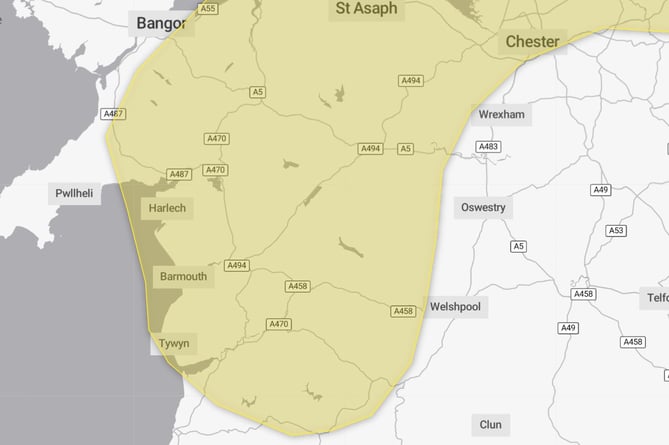The Yellow weather for snow and ice covers most of Gwynedd