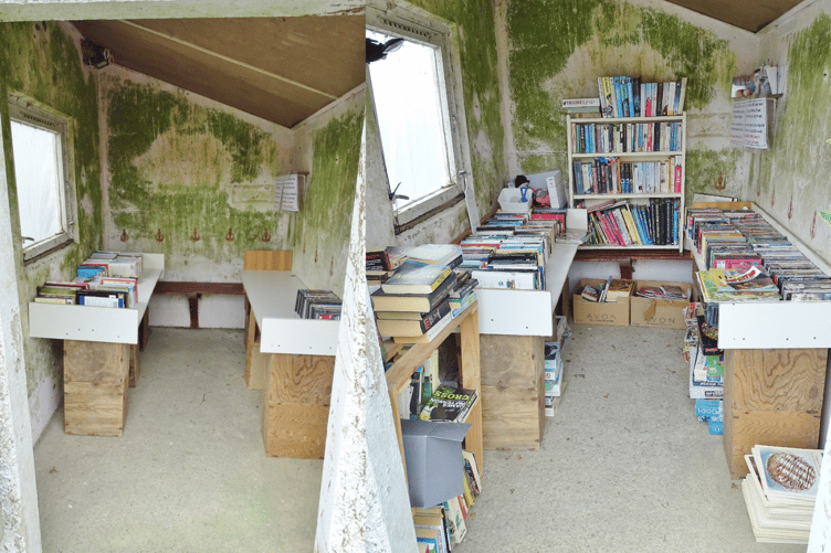 Llangeitho bus shelter taking shape- collecting books in April 2020 (left) compared to July 2020 (right)