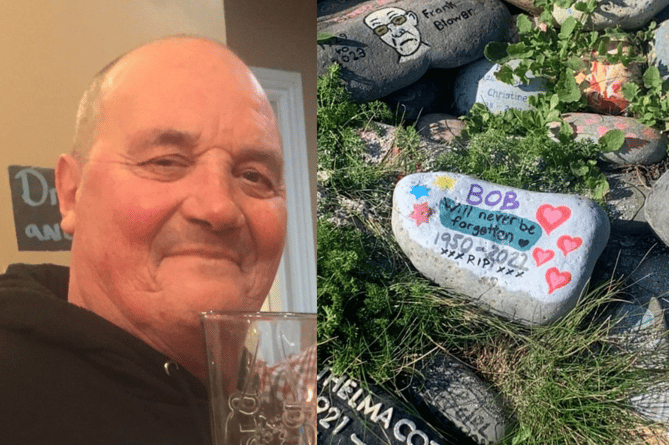 Marie Grout lived with her husband Bob in Tywyn for 24 years and scattered some of his ashes with his stone. The stone is laid on the path towards Aberdyfi with others.