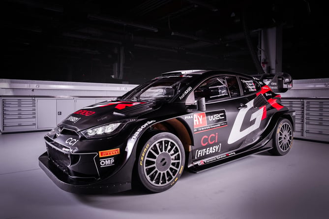 The new-look R Yaris Rally1 Hybrid with bold matte black livery