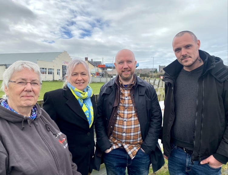 Liz Saville Roberts MP and Mabon ap Gwynfor MS with Air Ambulance campaigners Andy O'Regan and Dilys Williams in Tywyn