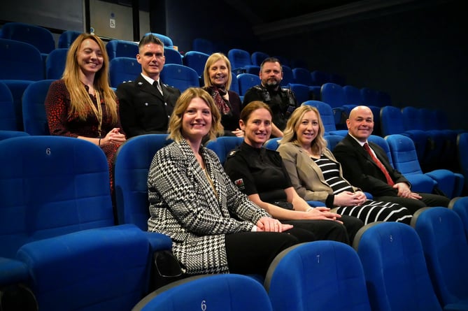 Top row: DPP Police Sargeant Sarah Evans, NWP Area Inspector Gareth Parry, NWP School Liaison Co-Ordinator Mannon Williams & NWP School Community Police Officer Tony Williams. Bottom row L-R: National WPSP Manager Bethan James, NWP Head of Local Policing Sian Beck, WPSP Regional Manager Anna Mitchell & OPCC Chief Executive Stephen Hughes