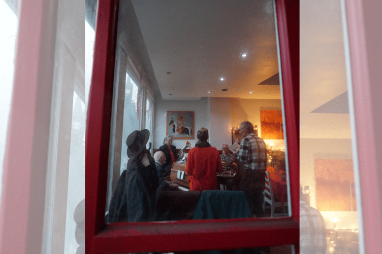 The Sunshine Jazz band and Friends in full flow at the Hwb's first birthday party on 3 February