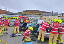 Emergency services practice crash response at Aber fire station