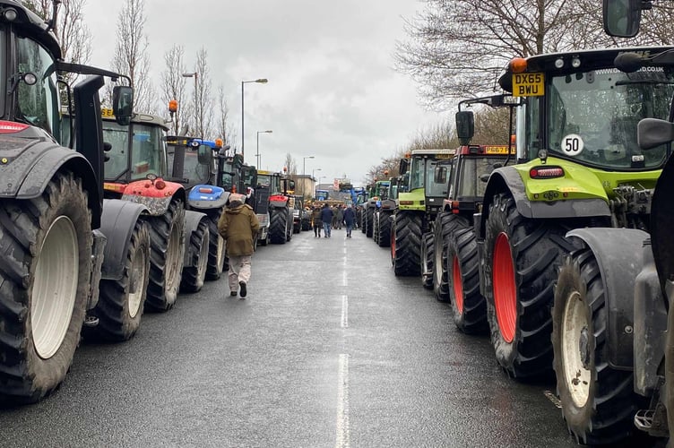 Tractors lined both sides of the road in an earlier protest