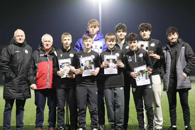 Bala Academy's players of the month for January and February received their awards during half time