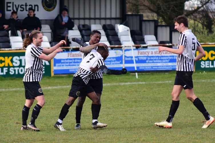 Abdullahi Salam celebrates after putting Bow Street 2-1 ahead