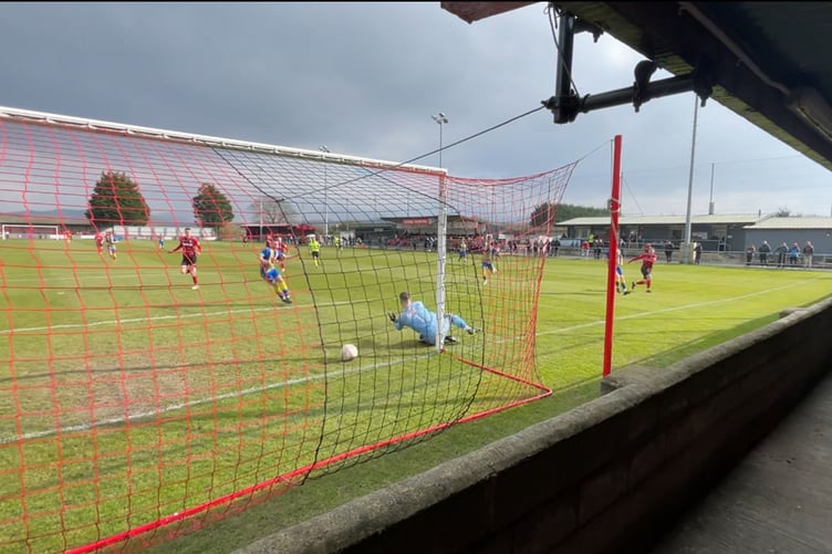 Danny Brookwell opens the scoring for Porthmadog