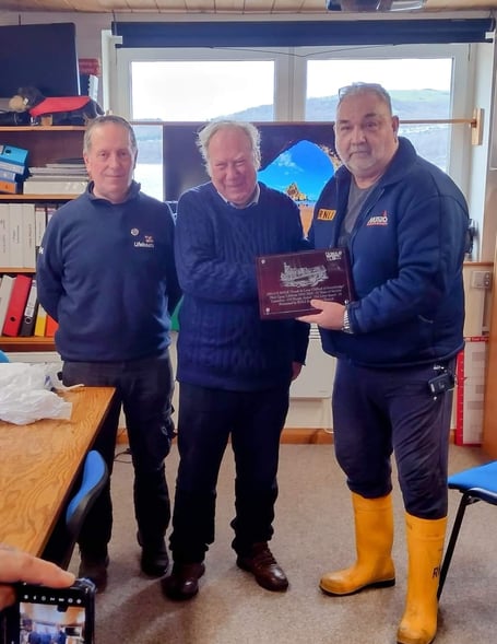 Stourbridge RNLI Fundraiser presenting plaque to Daniel Potter (right) and Bernie Davies (left)
