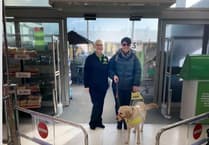 'Dynamic duo' get used to security gate to raise funds for Guide Dogs Cymru