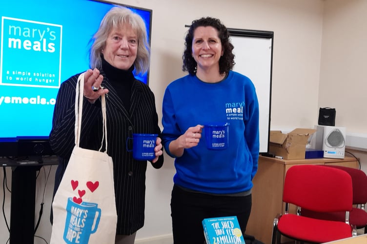 Hannah, a representative of Mary's Meals charity organisation, with Diana Osborne, overseas organiser