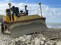 Sea defence work continues on Aberaeron beach