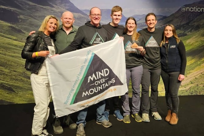 Lucy Mills and Danny Bent (awards show presenters), Ian Sansbury, Alex Staniforth, Lizzy Mills and Mike Murray (Mind Over Mountains), and Cassie Over (from award sponsors INEOS Automotive