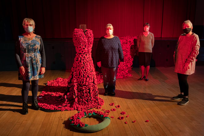 Criccieth’s Gown of Poppies, pictured here in the Memorial Hall in November 2020 will also go on display in Normandy