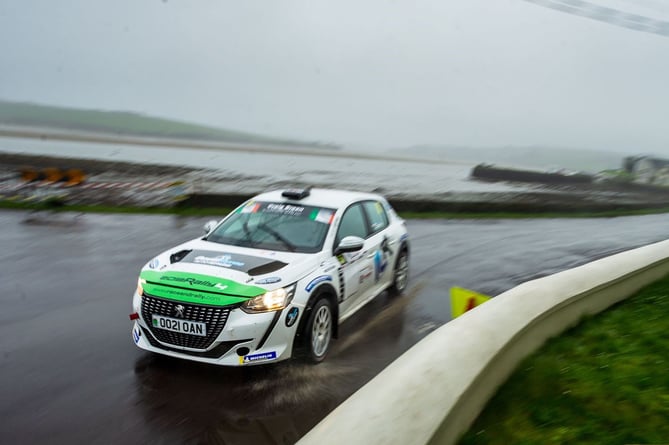 Ioan Lloyd and Sion Williams take a high=speed corner at West Cork Rally