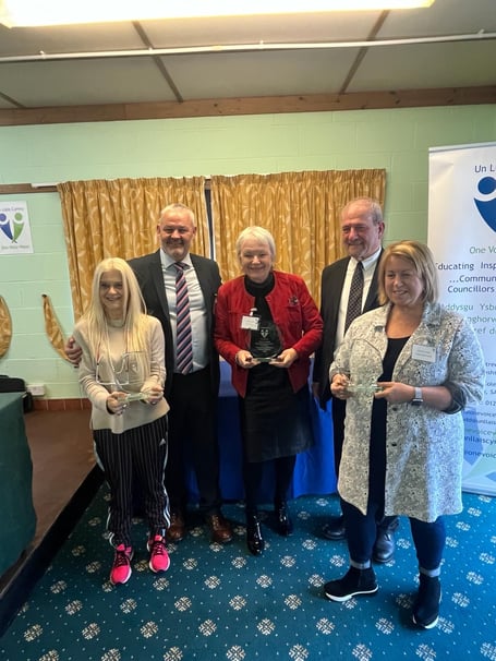 From left to right: Cllr Lowri-Ann Richards, Lyn Cadwallader, Dr Catrin Jones, Cllr Mike Theodoulou and Cllr Delyth Lloyd