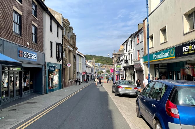 Cars parked on Great Darkgate Street in Aberystwyth town centre
