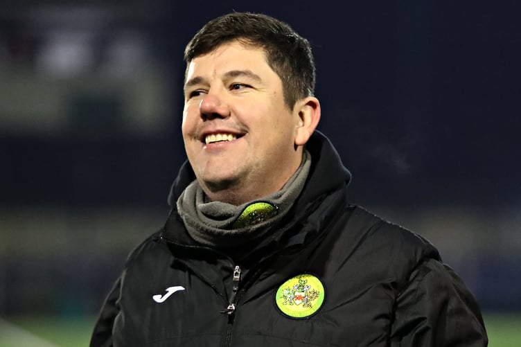CYNCOED, CARDIFF, WALES - 13th JANUARY 2024 - Caernarfon's Richard Davies after Cardiff Metropolitan University vs Caernarfon Town FC in Round 22 of the JD Cymru Premier Phase One at Cardiff Met Cyncoed Campus, Cardiff (Pic by Sam Eaden/FAW)