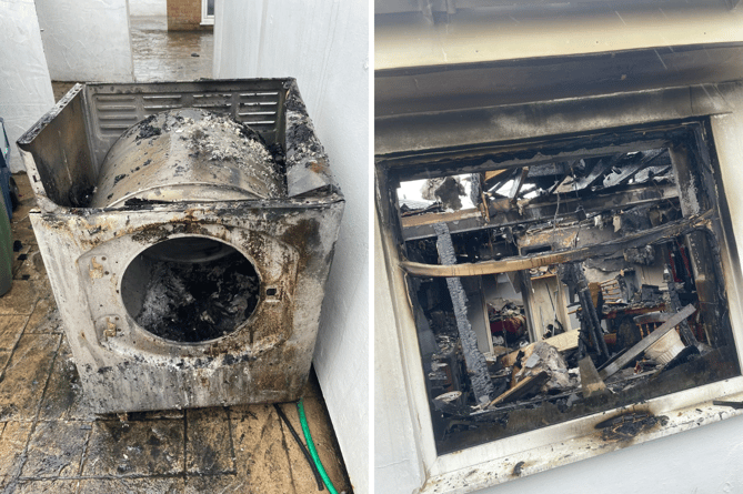North Wales Fire & Rescue Service released these images of the fire damaged tumble dryer and house