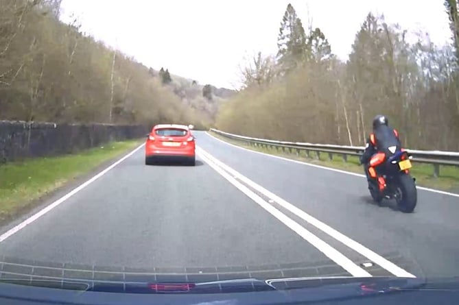North Wales Police released this dashcam footage of the bike overtaking one of their unmarked vehicles