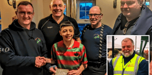 Motorbike club give cheque to rugby club juniors in memory of friend