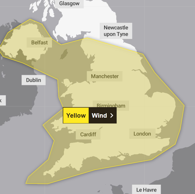 The Met Office has issued a weather warning for today