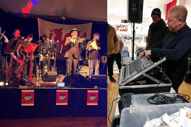 Totaleigh Music Experience (left) make their debut and the PA system (right) was demonstrated to members of the community who want to know how it works