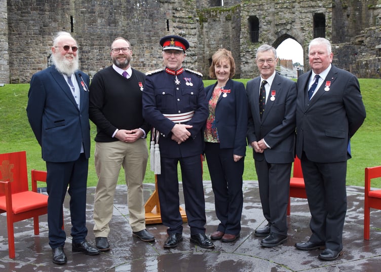 The Lord-Lieutenant of Gwynedd has presented residents with the British Empire Medal at a ceremony in Caernarfon Castle. Photo: Gwynedd Council