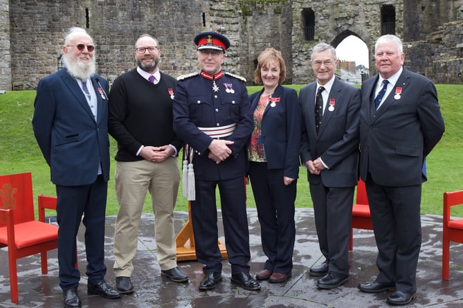 The Lord-Lieutenant of Gwynedd has presented residents with the British Empire Medal at a ceremony in Caernarfon Castle. Photo: Gwynedd Council