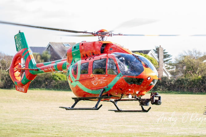 Tywyn air ambulance base campaigner Andy O’Regan took this picture of the air ambulance in the town on Sunday, 21 April, when it was called out to rescue a child trapped in rocks on the beach