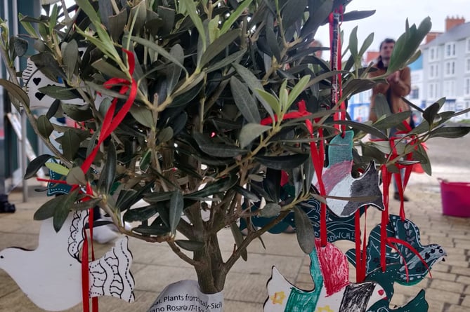 The 'children's peace tree' was brought to the bandstand and adorned with peace doves decorated by attending children