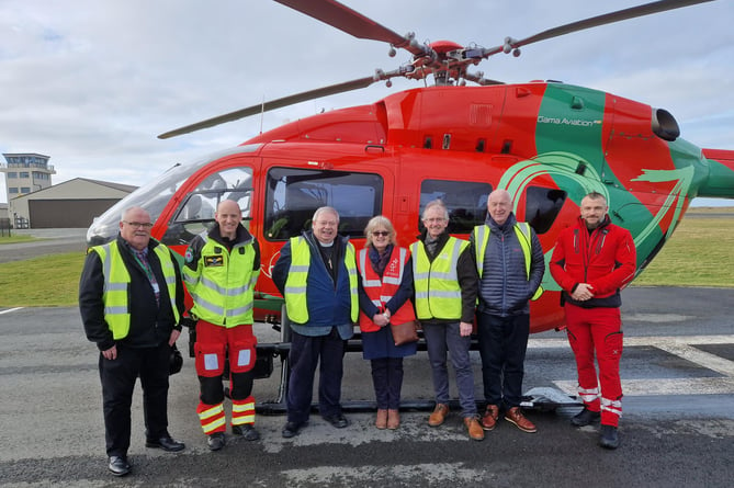 Outgoing High Sheriff of Gwynedd, Janet Phillips, paid a visit to the Wales Air Ambulance (WAA) base in Caernarfon. Photo: WAA