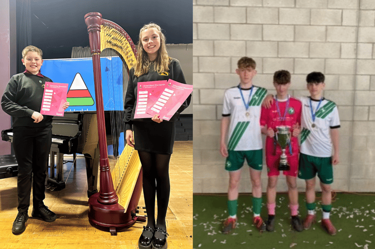 Aneira Jones and Gwilym Jones (left) and Scott Moncrieff, Alfie Davies, and Tomos Evans (right)