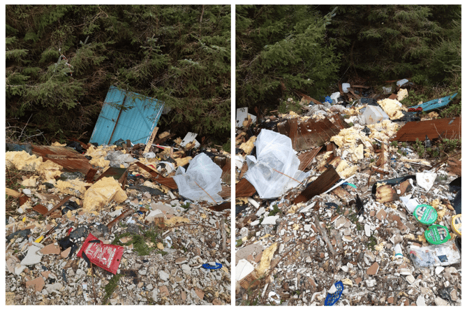 A garage door, a huge mound of rubble and other household waste was found at the site