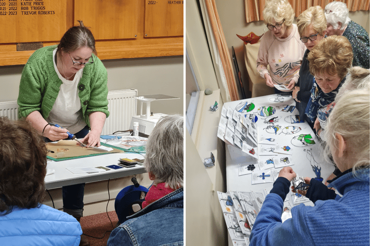 Local glass artist Kim Swift from Dyffryn Ardudwy gave a “cracking” demonstration of the Tiffany method of copper foiling
