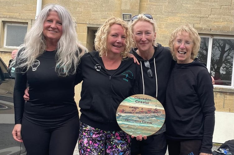 Aberystwyth Ladies with Trophy at Clevedon Regatta. L-R Greta Compton, Louise Russell, Denise Yard, Bethan Roberts. (Photo: Lisa Cherrington)