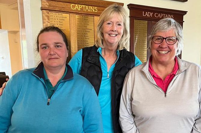 Lady captain Debbie Allmey with Stacey Griffiths and Barbara Taylor