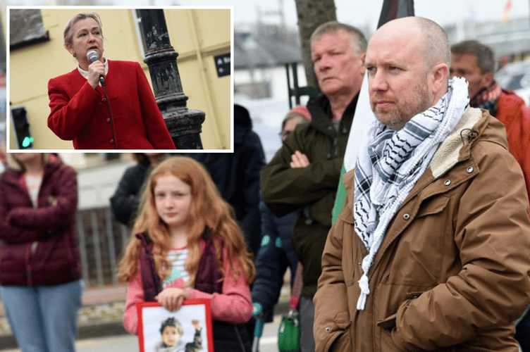 Mabon ap Gwynfor (main) and Liz Saville Roberts (inset) spoke at the vigil