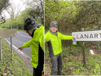 Father and son clean Ceredigion village signs