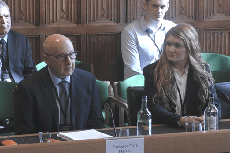 Professor Mark Macklin and Dr Andrea Sartorius giving evidence at the Welsh Affairs Committee on 8 May
