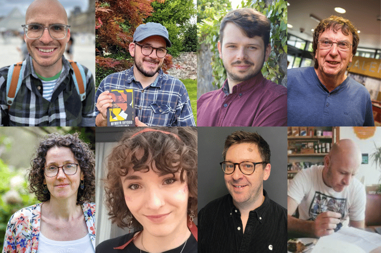 Clockwise from top left: Guto Dafydd, Gruffudd Owen, Llyr Titus, Aled Williams, Seran Dolma, Megan Angharad Hunter, Iwan Rhys and Glyn Edwards