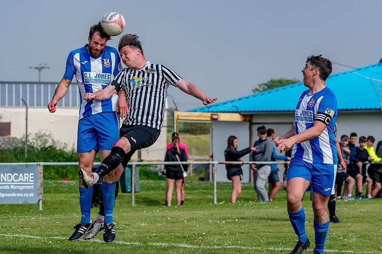 Holyhead, Anglesey, Wales  - 18 May 2024:  Holyhead Hotspur FC vs  Bow Street FC  Ardal North League Cup Semi Final at The New Stadium, Holyhead   (Pic by Colin Ewart/Pitchsideimages)